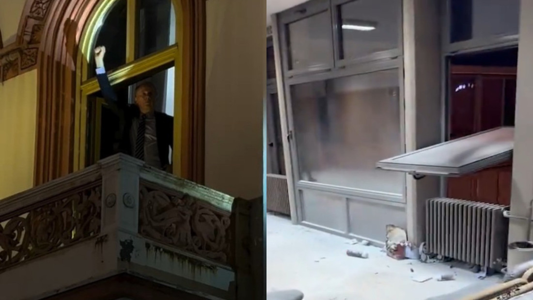 Rektor Vladan Đokić huška masu sa prozora